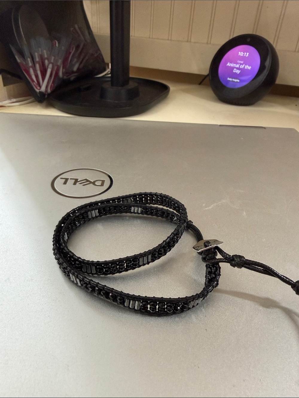 Black stone adjustable bracelet adjustable size
